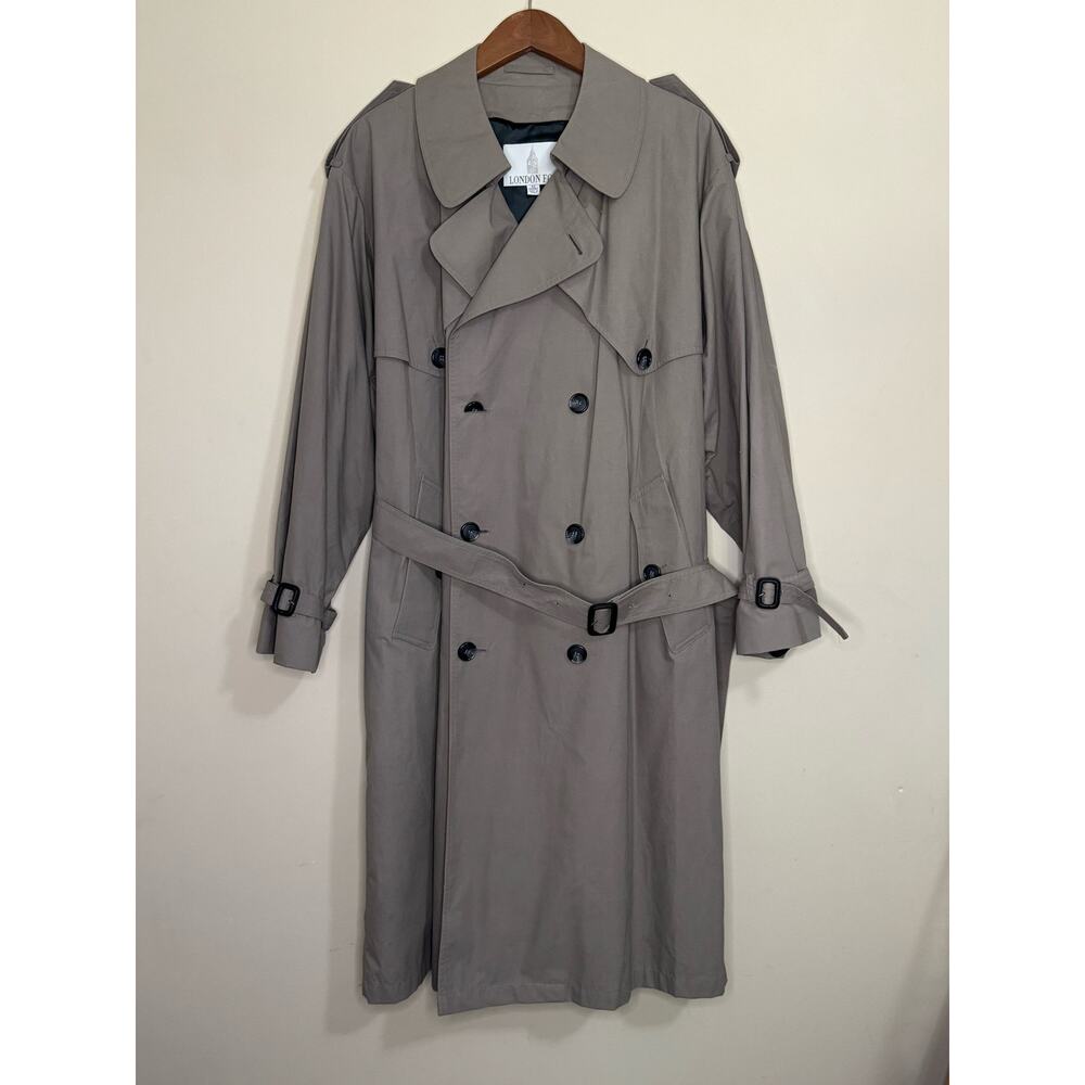 London Fog Double Breasted Trench Coat Men's Size 42 Short Belted Grayish-Tan - Picture 5 of 9
